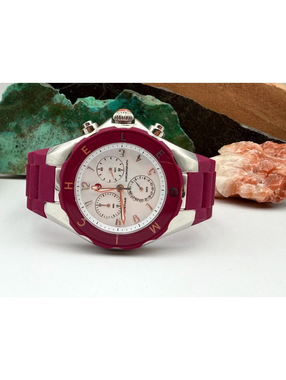 Michele Tahitian Jelly Bean Fuchsia Purple Chronograph Watch